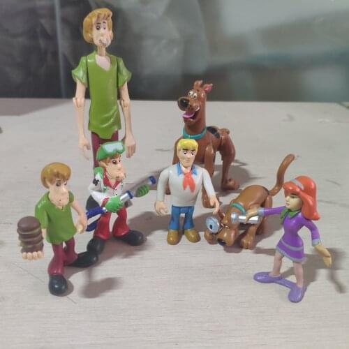 Lot of 2pcs 5" Scooby Shaggy Dog Action Figure + 5pcs 2.5" Fred Daphne Doll Toy Scooby Mystery Solving Crew Cartoon Doll