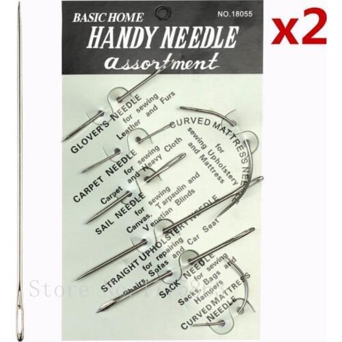 2Pack=(14pcs) Different Sizes Straight & Curved Hand Sewing Needles Kit for Upholstery Carpet Leather Canvas Repair AA7361