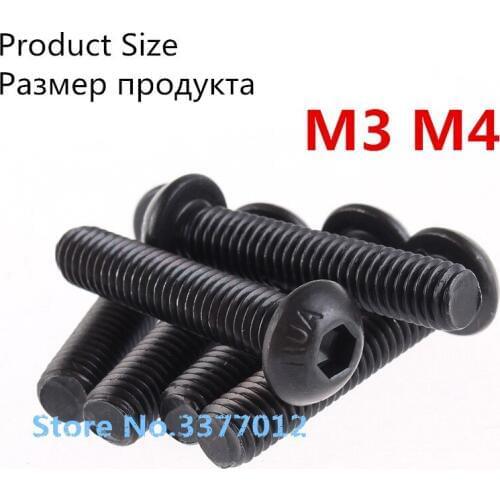 50pcs/lot SZ002-2 M3 M4 10.9 grade carbon Steel yuan cup Half round pan head black Hex Socket Head Cap Screw