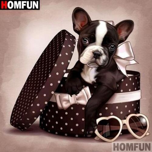 HOMFUN Full Square/Round Drill 5D DIY Diamond Painting "Animal dog" 3D Diamond Embroidery Cross Stitch Home Decor A19876