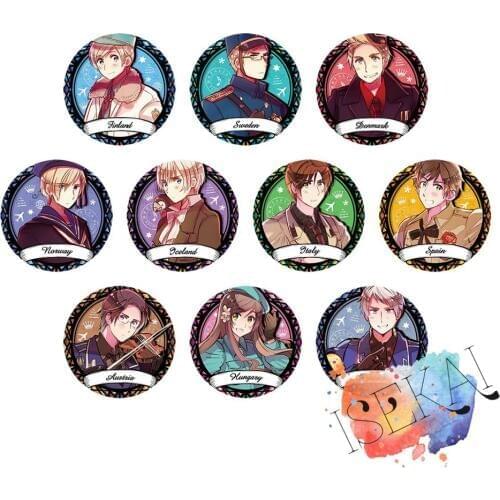 Axis Power Hetalia Anime APH The Beautiful World Prussia Austria Hungary Finland Sweden Norway Iceland Metal Badge Pins