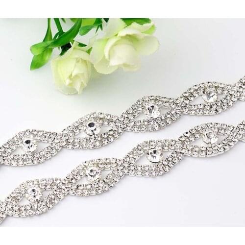 Crystal Rhinestones Chain Silver Base Tirm DIY Wedding Dress Accessories Rhinestone Applique Chain