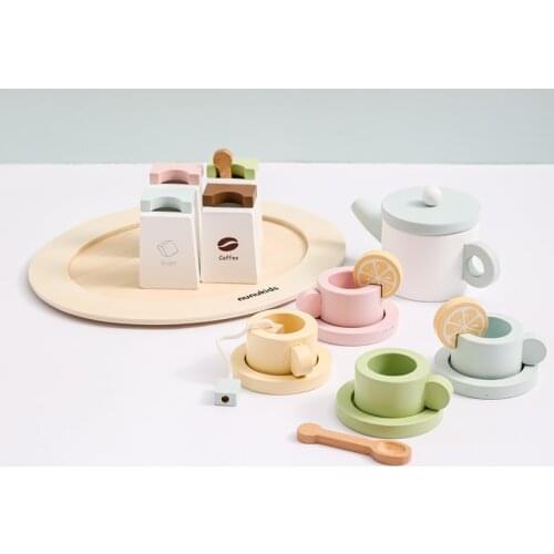 Wooden Montessori Baby Macarons Color Play House Toys Motor Skills Learning Waldorf Educational Toys Wooden Tea Set