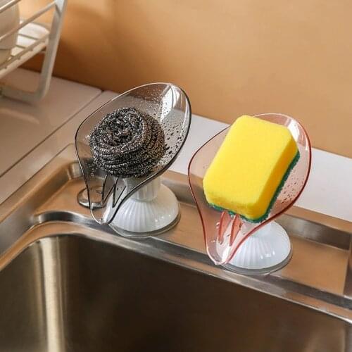 Leaf Shape Punch-free Soap Box Drain Soap Holder Rack Suction Cup Rotatable Multifunction Kitchen Bathroom Supplies Gadgets