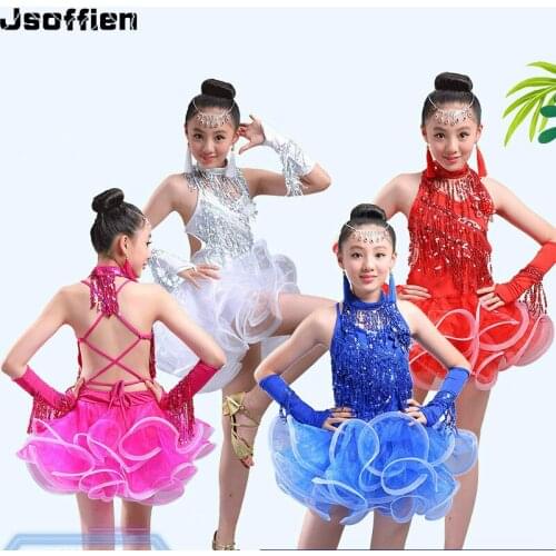 Children Professional Latin Dance Dress Stage Tassel Ballroom Dance Wear Jazz Cha Cha Waltz Fringe Dress Practice Dance Skirt