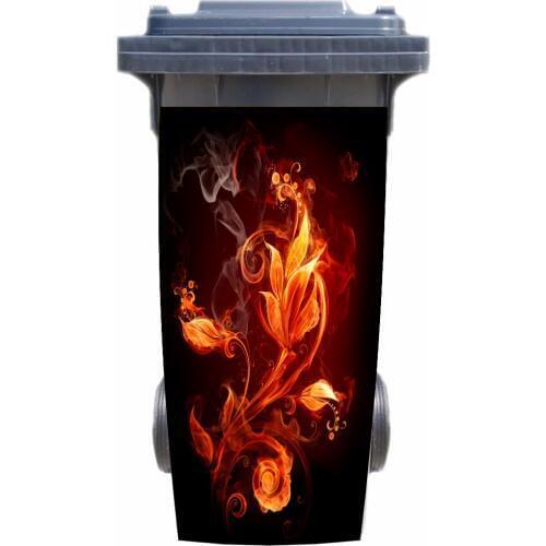 DIY lighting fire flower Adhesive Removable Waterproof Sticker Decals Rubbish bin trash can Cover sticker 120liter 240liter