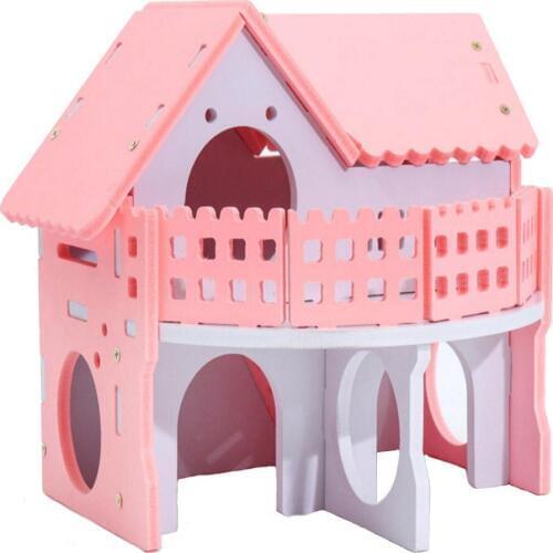 Hamster House Colorful Wooden House Two-layer Environmental Friendly Villa With Balcony Cage For Hamster Chinchillas Guinea-pig