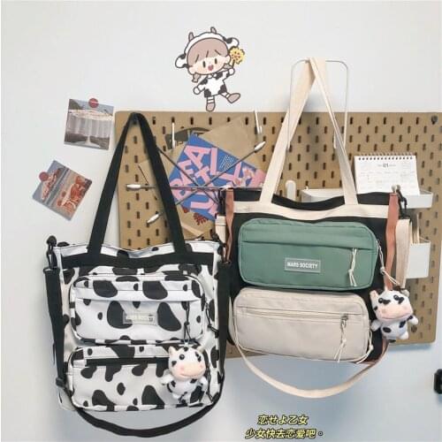 Canvas Bags Female College Students' Book Carrying Class Tutorial Single Shoulder Bag Large Capacity Sling Bag Laptop Bag Case