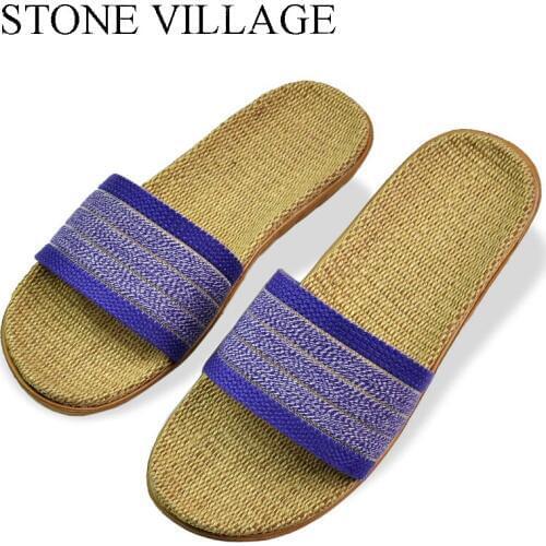STONE VILLAGE Home Slippers Female Linen Slippers Summer Home Couple Floor Slippers Women Summer Sandals Size EU35-44 ST521