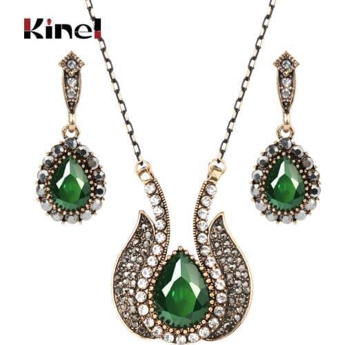 Kinel Drop Shipping Fashion Turkish Jewelry Set Antique Gold Black Crystal Necklace And Earrings For Women Vintage Jewelry Sets