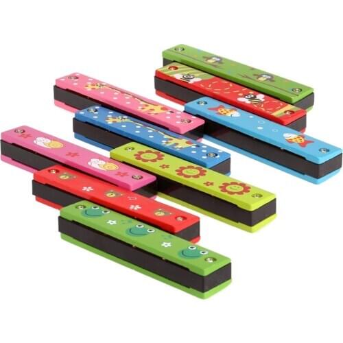 Colorful Harmonica 16 Holes Tremolo Harmonica Kids Musical Instrument Educational Toy Wooden Cover Top Quality