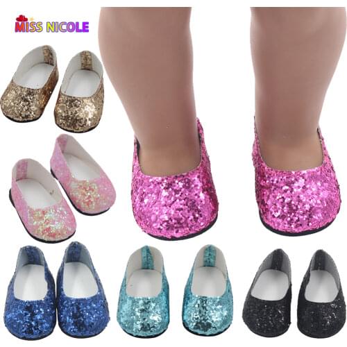 6 Colors 7cm Pu Sequin Doll Shoes Fits 43cm Baby Dolls Cheap Shoes For 18 inch Girl&Boy Diy Dolls Toys