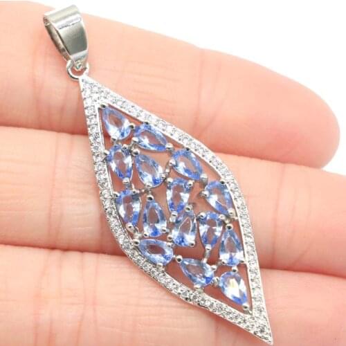 57x29mm SheCrown Big Bouquet Created London blue Topaz For Women Engagement Silver Pendant Infinity Anniversary Eye Catching