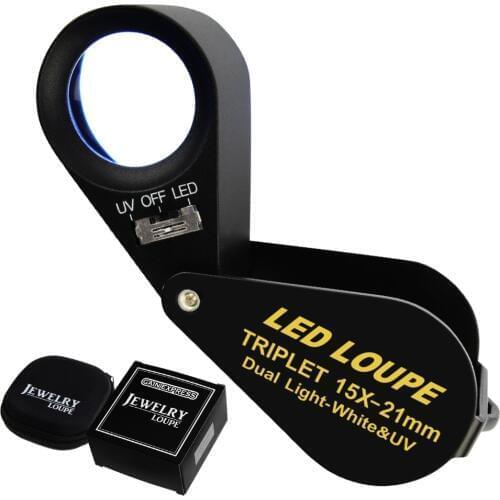 15x 21mm Optic Glass Loupe 6 LED & UV Light Foldaway Pocket Black Frame Photographer Hobbyist Watchmaker Achromatic Aplanatic