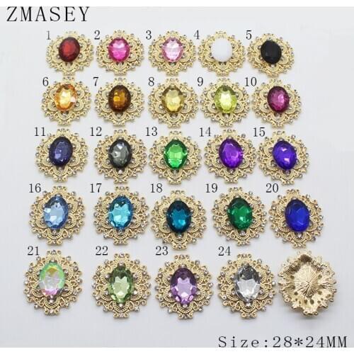 Mini Metal 10Pcs 28*24MM Rhinestone Acrylic Button Sewing Decoration DIY Jewelry Making Accessories Flat Bottom