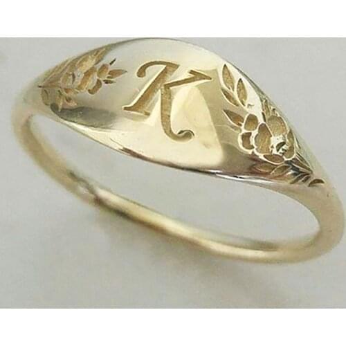 Fashion Personality Letter K Carved Flower Ring Jewelry for Women Personality Name Initials for Mother Girlfriend Finger Ring