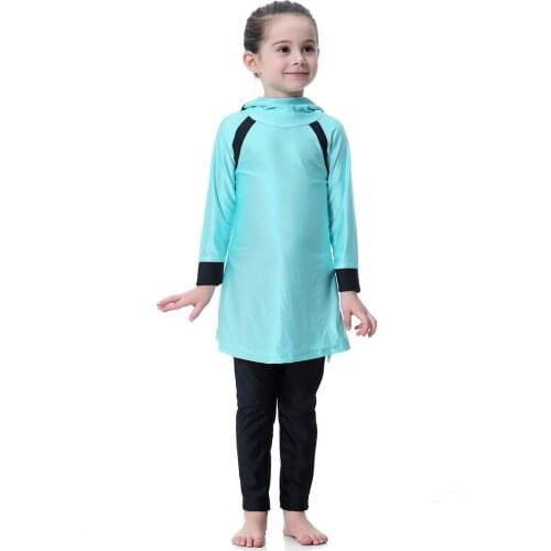 Muslim Swimwears Hooded Two-Piece Suits Splice Islamic Children Modest Swimsuits Girls Islam Beach Wear Swimming Diving Burkinis