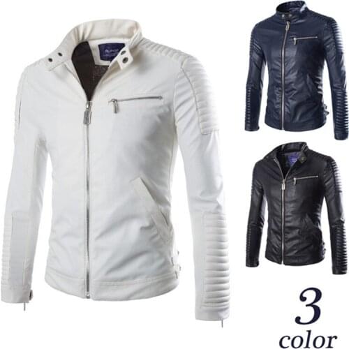 Men Punk Vintage Style Rock & Roll Casual Leather Jackets Coat Men Spring Design Motorcycle Biker Rivet White PU Leather Jackets