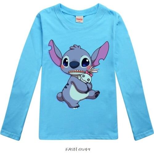 Clothes Children Stitch Boys Cotton Long Sleeve T-shirt Girls Cute Tops Kids Cartoon Tee For 2-16 Years Old