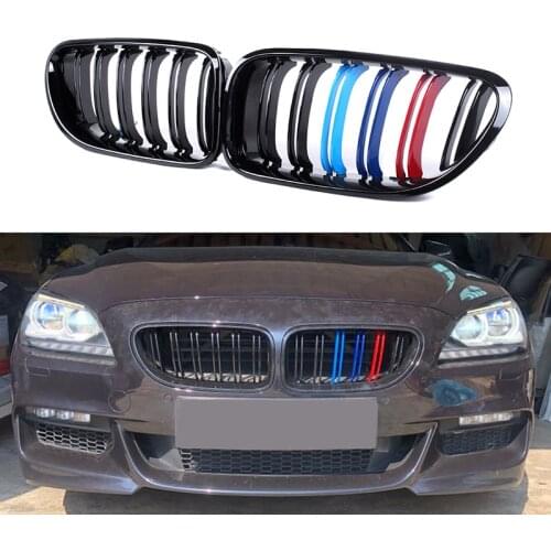 Pair Gloss Black/M Color Front Kidney Grill Bumper Grill Double Slat Line for BMW 6 Series F06 F12 F13 M6 2012-2017 Car Styling