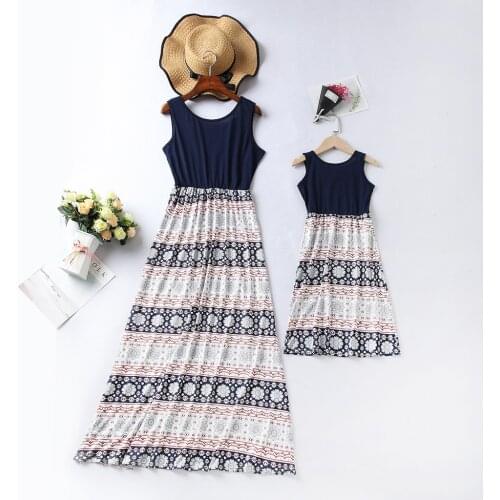 Mother Daughter Macthing Dresses Flower Mom Mum Baby Mommy and Me Clothes Fashion Women Girls Long Dress Family Matching Outfits