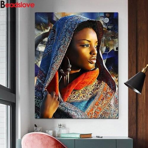 Full square round drill 5d diy Diamond painting beauty African woman mosaic Diamond Embroidery rhinestones picture Home decor