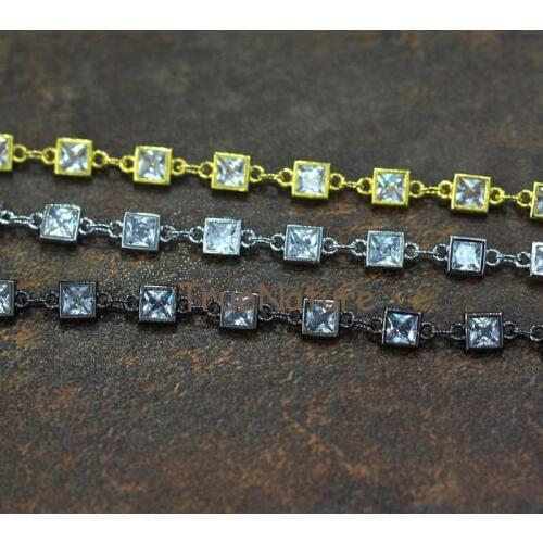 Clear Zircon Micro Pave Square Brazing Rosary Style Chain Copper Brazing Rosary Style Chains For Jewelry Making In 5 mm RC7867