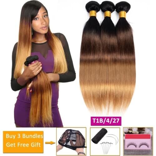 Straight bundles T1b/4/27 blonde ombre human hair 3 bundles deals non-remy hair extensions Peruvian Brazilian hair weave bundles