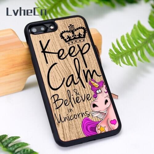 LvheCn Rubber Phone Case Cover for iPhone 6 6S 7 8 Plus X XS XR 11 12 Mini Pro Max Keep calm & believe in unicorns cartoon