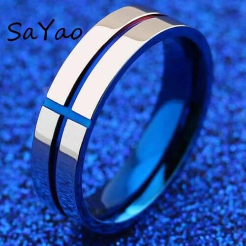 SaYao 1 Piece Free shipping Fashion Gold Blue Stainless Steel Ring Small Circle Love Men Women Lover Cross Crosses Finger Rings