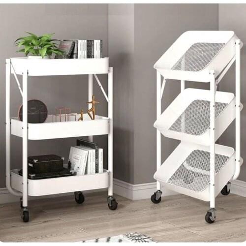Family folding storage cart Sundry basket toilet kitchen bathroom rack organizer shelf stand decor bedroom