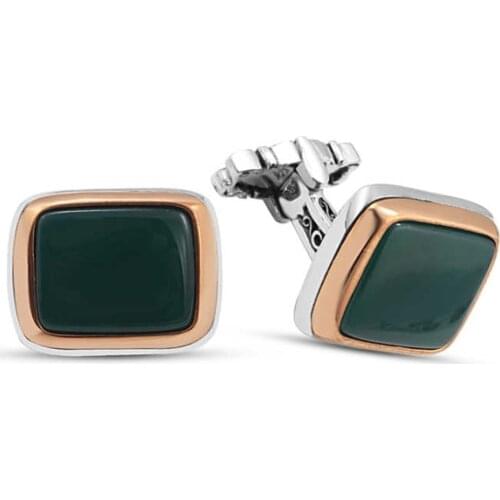 Silver Green Agate Stone Cufflinks