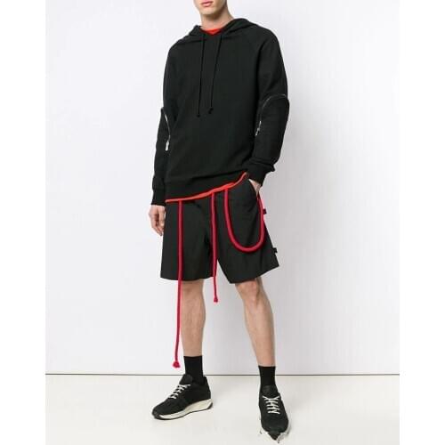 Mens shorts stitched with red rope perforated summer new fashion mens youth fashion urban youth popular leisure