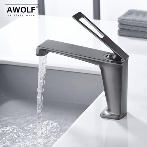 Solid Brass Bathroom Basin Sink Faucet Grey Deck Mounted Brushed Gold Hot And Cold Black Mixer Water Tap Single Hole ML8112