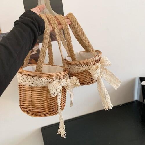Straw Bag Flower Container Wedding Hanging Brown Waterproof Portable Yard Rattan Handmade Floral Packaging