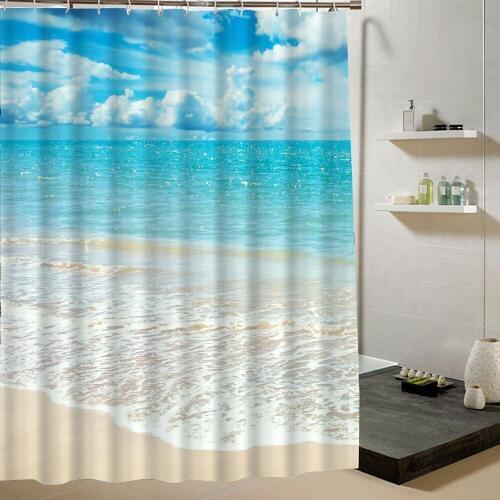 Summer Fresh Beach Shower Curtain Blue Sky Pattern 3d Print Curtain for Bathroom Decor Product Bathroom Curtain Liner Drape