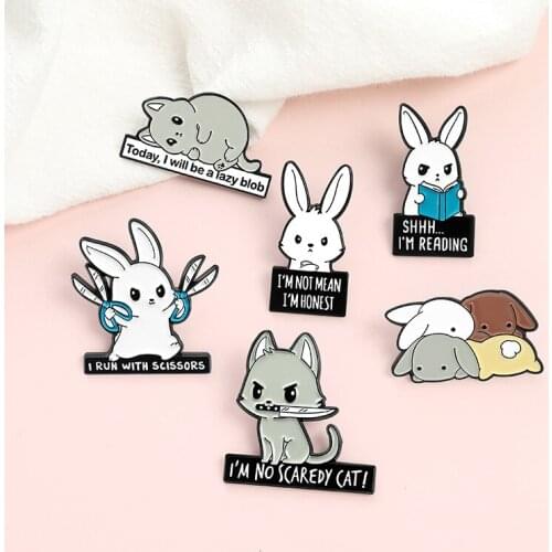 Today,I Will Be A Lazy Blob Enamel Pin Custom Cute Rabbit Brooch Denim Lapel Pin Badge Cartoon Animal Jewelry Gift 2021Wholesale