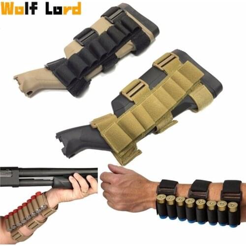 Military Tactical 8 Rounds 12/20 Gauge cartridgRifle Buttstock Ammo Shell Carrier Shotshell Holder Arm Pouch Hunting Mag Bag