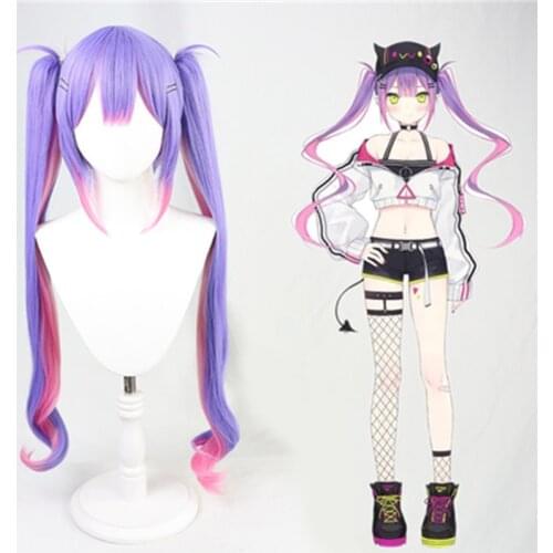 Vtuber Youtuber Hololive Tokoyami Towa Cosplay Wig Purple Mixed Pink Long Curly Heat Resistant Synthetic Hair Halloween