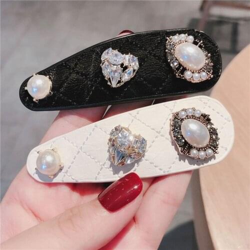 Black And White Lattice Hairpin For Women Rhinestone Pearl BB Clip Fashion Korean Hair Accessories