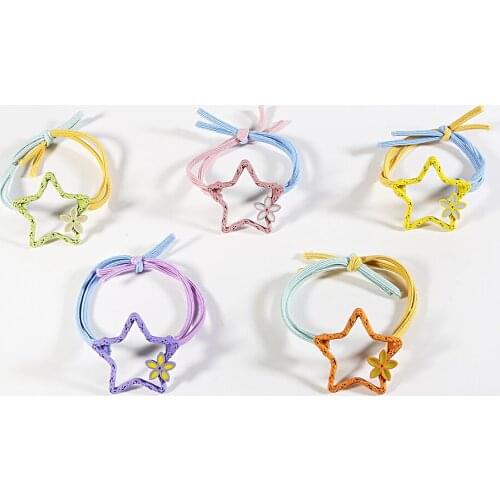 Fashion Fresh Personality Two-color Elastic Rubber Band Circle Heart Square Star Hair Rope For Women Girls Hair Accessories