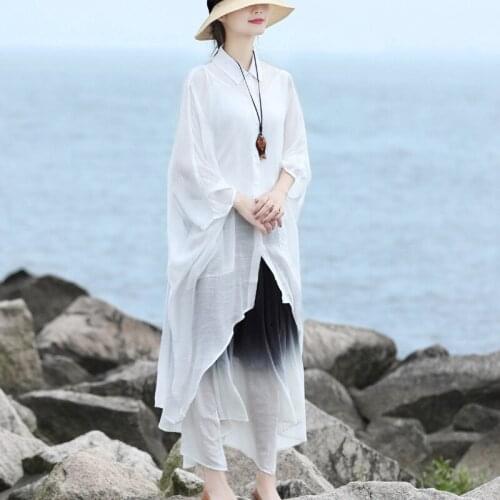 Johnature Women Tencel Yarn Shirt Coat Turn-down Collar Long Sleeve Solid Color Irregular Clothing 2021 Summer New Loose Coats