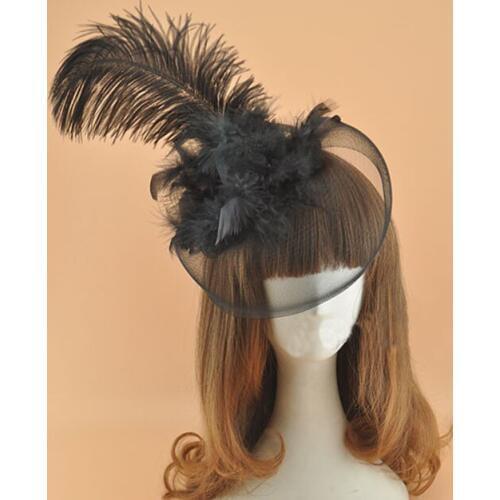 BIg Gauze Feather Top Fascinator Flower Ornament Women Bridal Veil Stage Performance Hairpin Hat Fascinator Green Yellow PInk