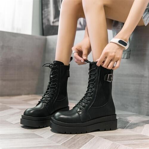 Women Ankle Boots 2020 Winter Lace-up Platform Boots Womens Martin Boots Non-slip Hard-wearing Women Chunky Motorcycle Boots