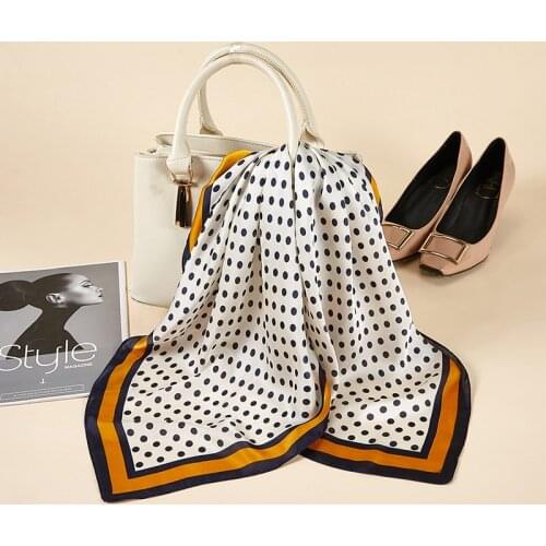 Ladies Multifunction Polka Dot Printed Handle Bag Hair Hijab Shawl Female Foulard Square Satin Bandana 70*70cm Silk Head Wrap