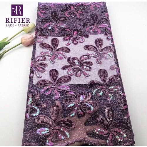 New Style Purple Sequins French Lace Fabric 2019 Nigerian Sequined Design Elegent Lady Prom Dresses Embroidery Mesh Tulle Laces