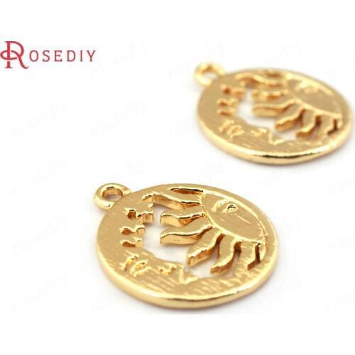 33736)10PCS 14.5*12.5MM 24K Gold Color Plated Brass Star Sun Moon Charms Pendants High Quality Diy Jewelry Findings Accessories