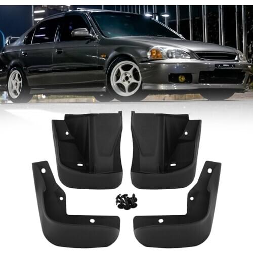 4pcs Splash Guards PP Plastic Mud Flaps Front + Rear Set Outdoor Anti-resistance Repairing Parts for Honda Civic 96-00