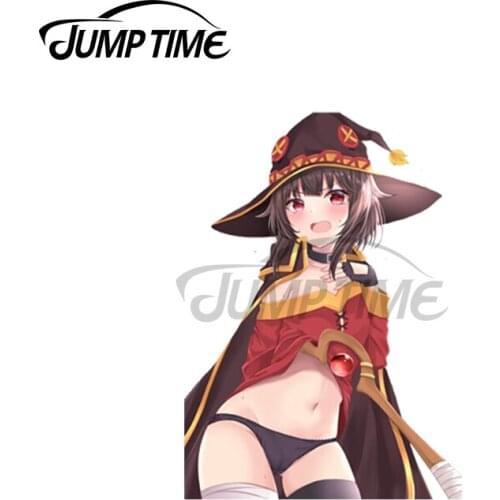 Jump Time 13 x 6.9cm For Kawaii Megumin Kono Suba RV Car Stickers Windows Scratch-proof Cartoon Vinyl Car Wrap Waterproof Decal