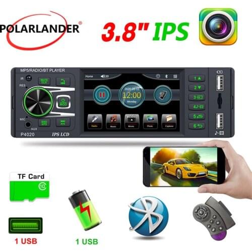 Car Radio 1 Din 3.8 Inch MP5 Player 2 USB Mirror Link IPS Screen Bluetooth Multimedia FM AUX With Steering Wheel Control Remote